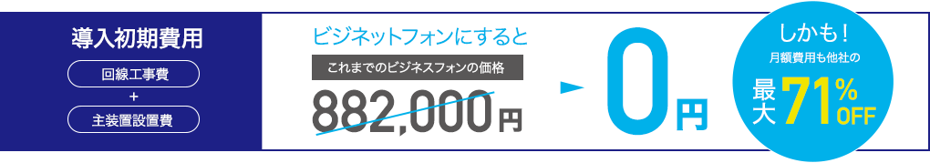 ビジネットフォンにするとこれまでのビジネスフォンの価格→0円 しかも！月額費用も他社の最大71%OFF